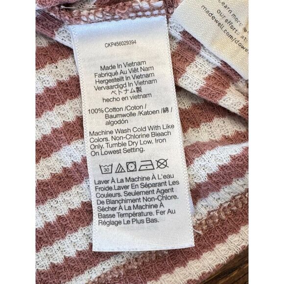 Madewell Striped Button Front Waffle Knit Top 100% Cotton Long Sleeve Tee Sz S - Picture 7 of 9